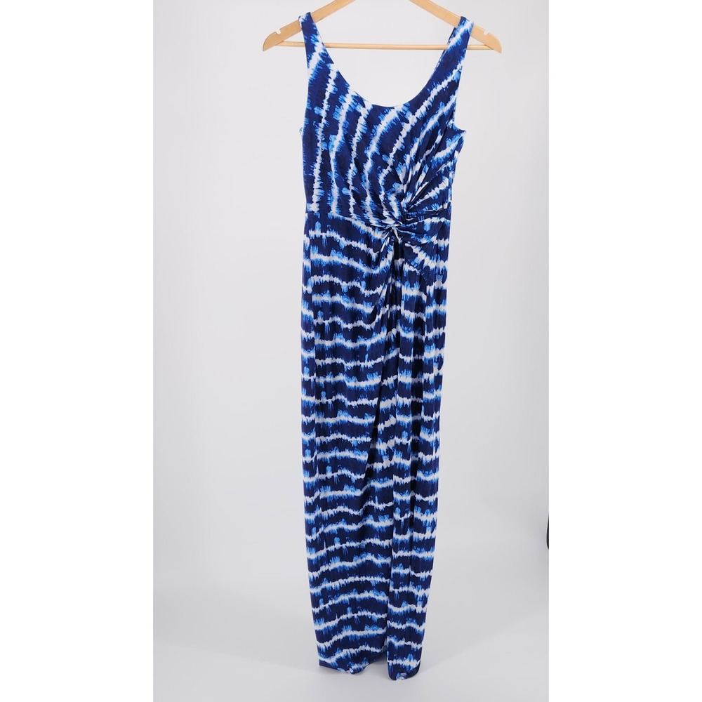 Tommy Bahama Blue White Tie Dye Stripe Twist Waist Maxi Dress Womens XS